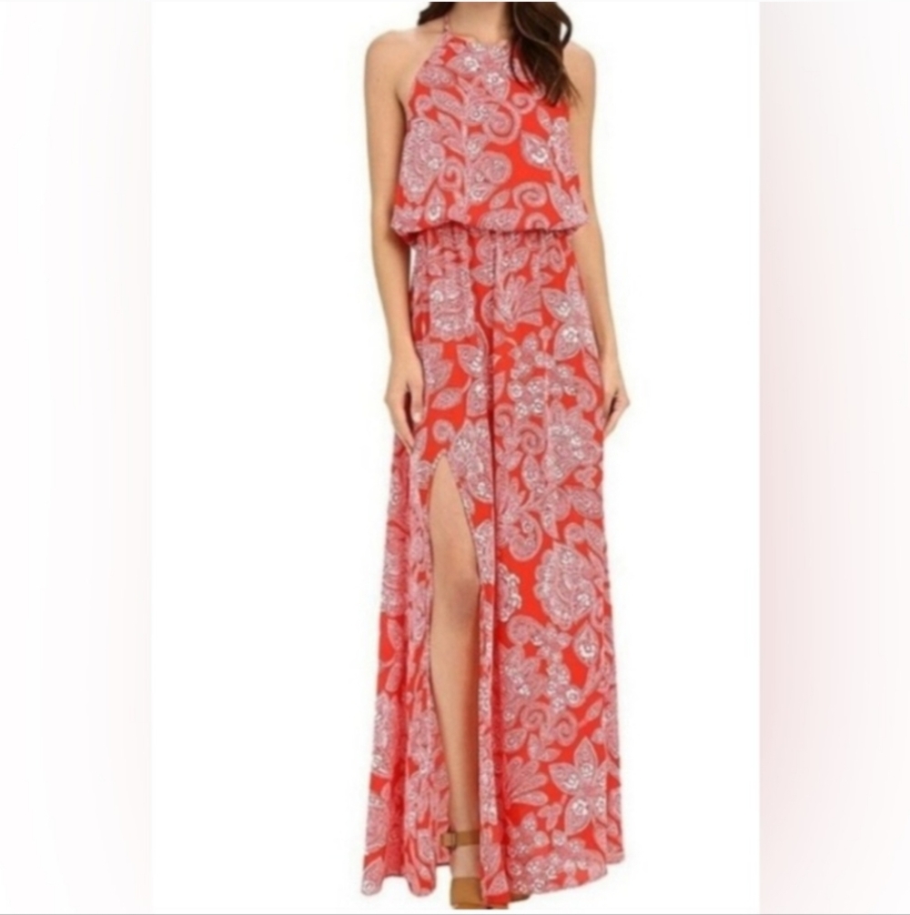 Show Me Your Mumu Heather Halter Red Aquarius Vacation Maxi Dress XS